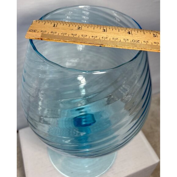 Aqua Blue Swirl Glass Goblets Vase Centerpiece Empoli Style Huge 10" Hand Blown - Picture 10 of 10